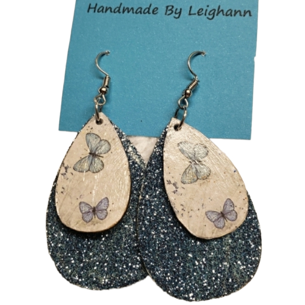 Blue butterfly sparkle earrings